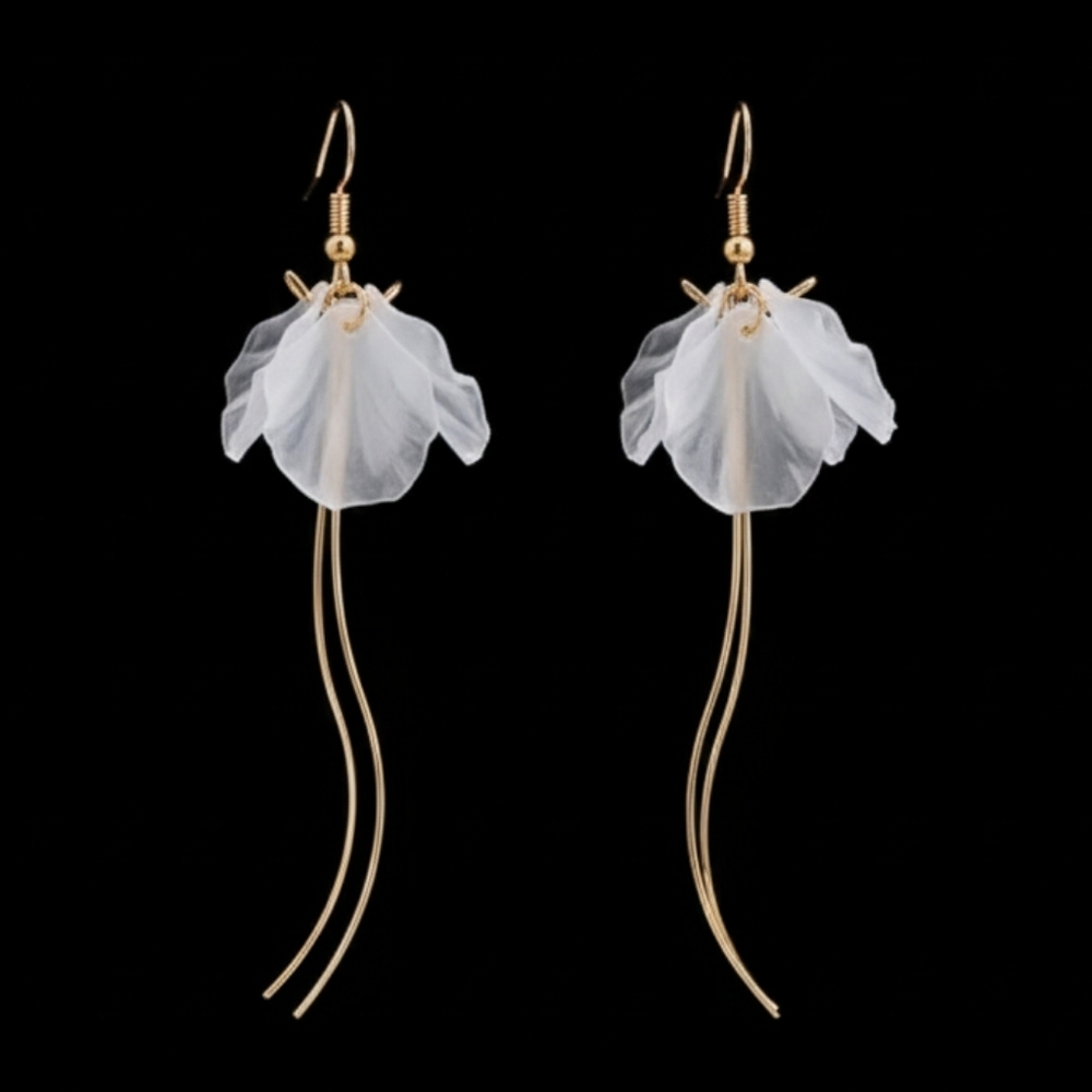 Elegant Gold and White Floral Earrings